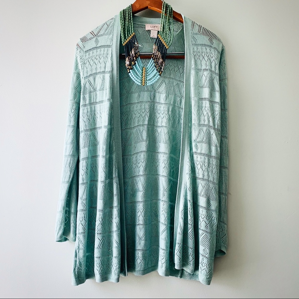 🦚LOFT pale teal, 3/4 sleeves, pointelle cardigan